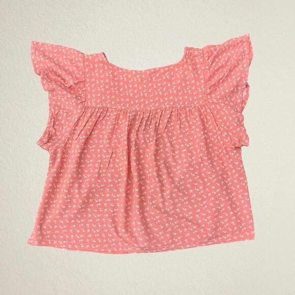 Pink floral ruffle flutter sleeve babydoll blouse coquette cottagecore fairy - Picture 3 of 6